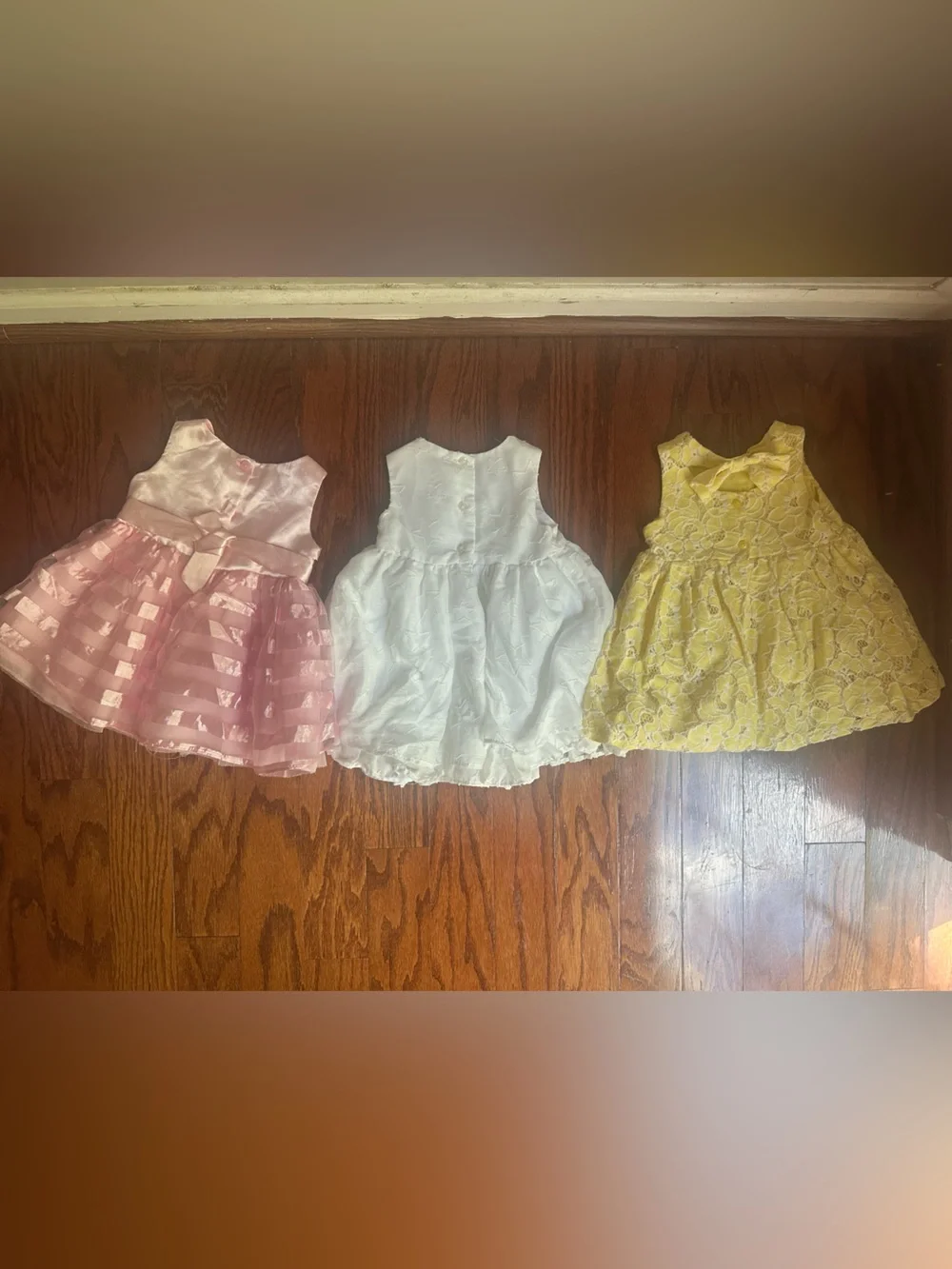 The Childrens Place Yellow, White & Pink Baby Dresses Size 3-6, 9-12 & 12 months